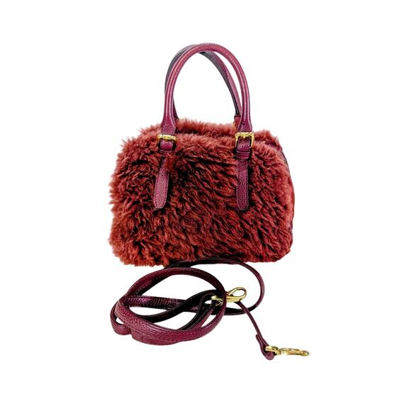 Lisa Conte Made in Italy Burgundy Leather Shearling Handbag - Picture 1 of 11